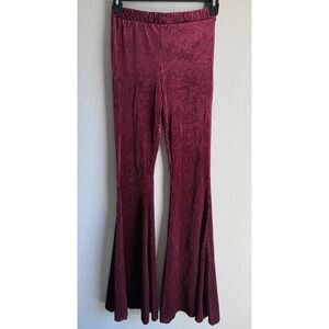 Saints & Heart Burgundy Pinstriped Velvet Flare Pants Metallic Bell Bottoms S